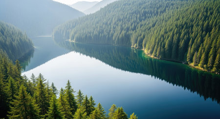 Panoramic view of the mountain lake in the Carpathian mountainsの素材