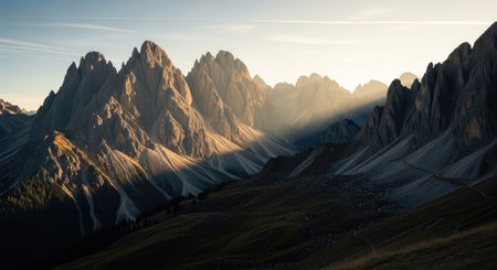 Panoramic view of the Dolomites at sunrise, Italyの素材
