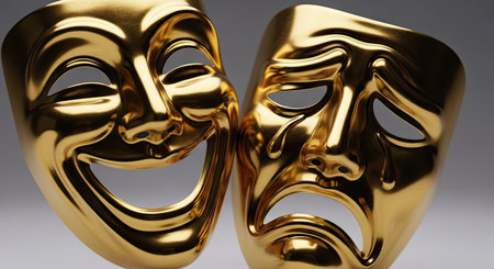 Masks with the theatre concept. 3D illustration. Vintage style.の素材