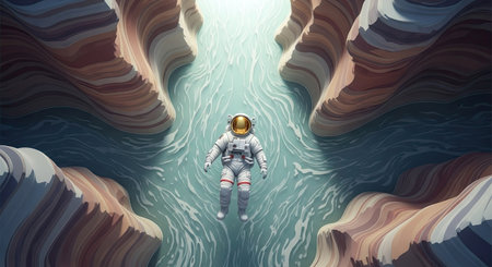Astronaut floating in the ocean. 3D rendering illustration.の素材