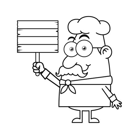 Black And White Chef Mascot Character Holding Boardのイラスト素材