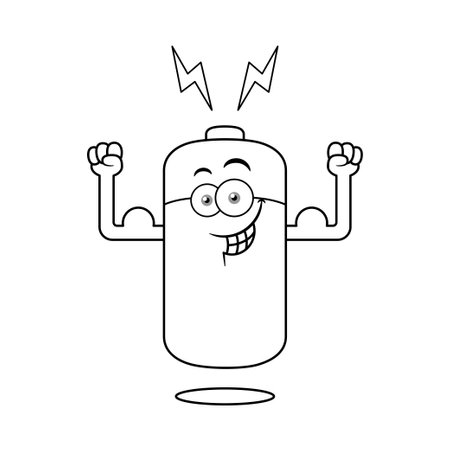 Black And White Power Battery Cartoon Characterのイラスト素材