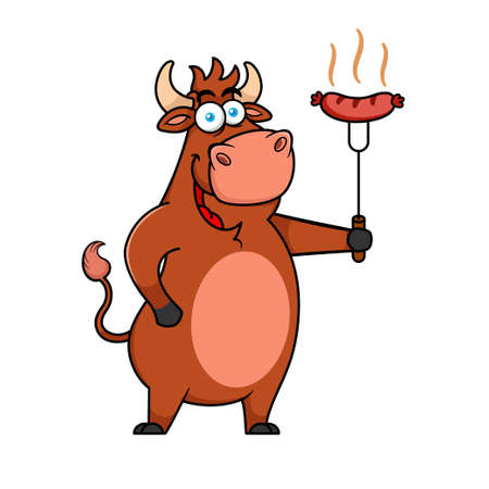 Cow With Sausage Mascotのイラスト素材