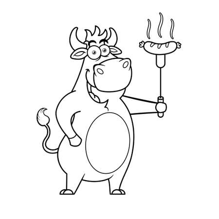 Black And White Cow With Sausage Mascotのイラスト素材
