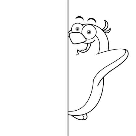 Cartoon Penguin Mascot Character Hiding Outlineのイラスト素材