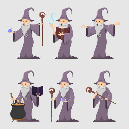 Cartoon Old Wizard Magician Setのイラスト素材