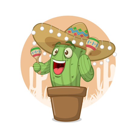 Cactus Cartoon Character Sombrero Hatのイラスト素材