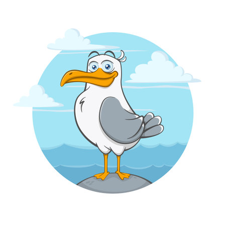 Cartoon Seagull Bird With Backgroundのイラスト素材