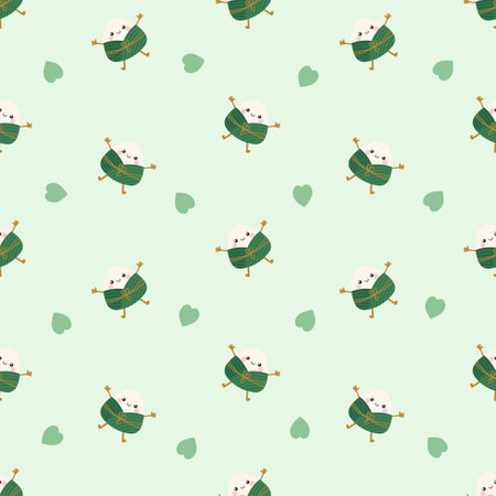 cute kawaii chinese rice dumpling seamless patternのイラスト素材