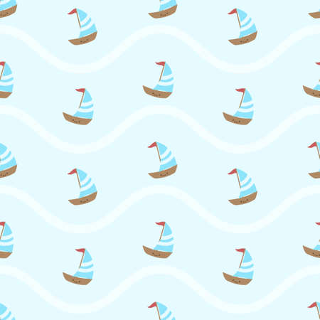 cute summer vibe sail boat seamless patternのイラスト素材