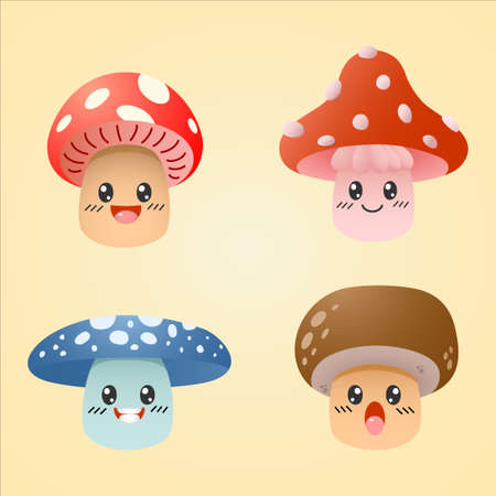 cute kawaii mushroom character setのイラスト素材