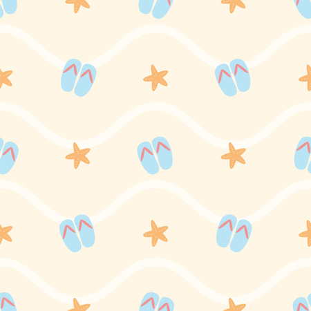 cute flip flops sandlas and star fish summer vibe seamless pattern