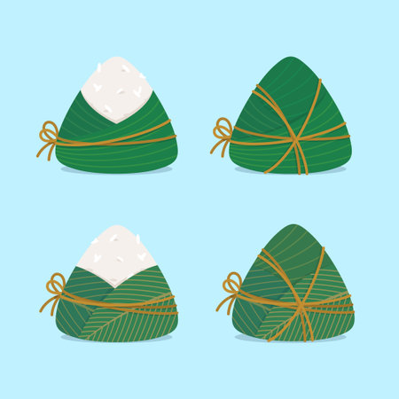 zongzi sticky rice dumplings setのイラスト素材