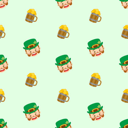 cute leprechaun and beer seamless patternのイラスト素材