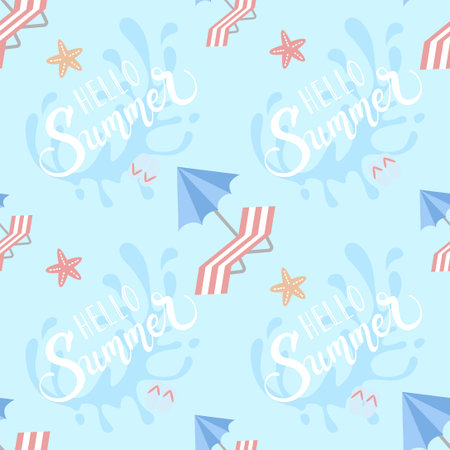 hello summer with beach objects seamless pattern