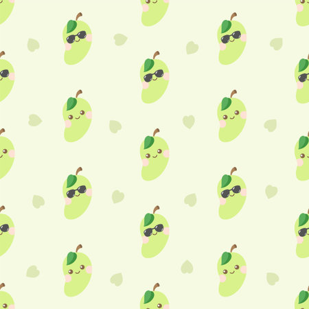 cute kawaii mango character seamless patternのイラスト素材