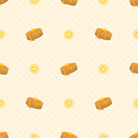 cute pancake and lemon seamless patternのイラスト素材