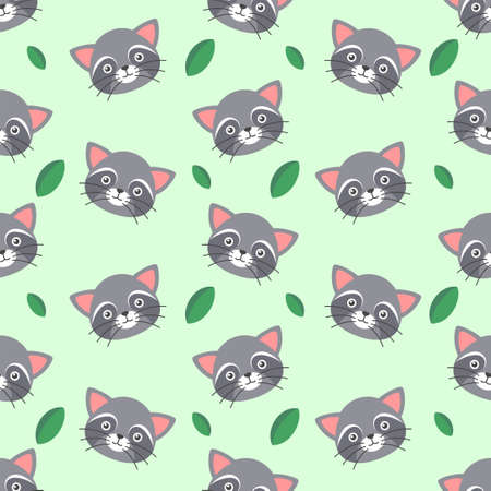 cute and kawaii raccoon and leaves seamless patternのイラスト素材
