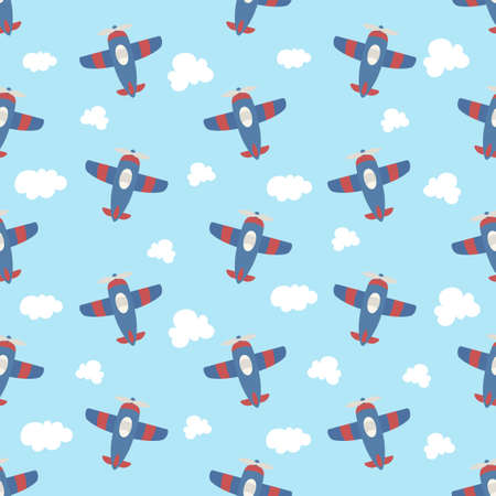 cute cartoon air plane seamless patternのイラスト素材