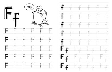 ABC Alphabets Tracing Book Interior For Kids. Children Writing Worksheet With Picture. Premium Vector Elements Letter F.のイラスト素材