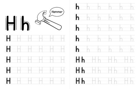 ABC Alphabets Tracing Book Interior For Kids. Children Writing Worksheet With Picture. Premium Vector Elements Letter H.のイラスト素材