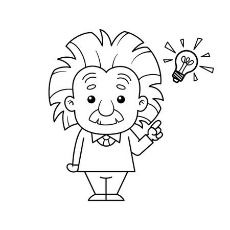Black And White Albert Einstein Cartoon Character Has Ideaのイラスト素材