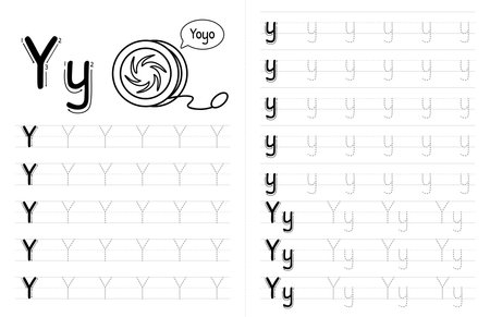 ABC Alphabets Tracing Book Interior For Kids. Children Writing Worksheet With Picture. Premium Vector Elements Letter Y.のイラスト素材