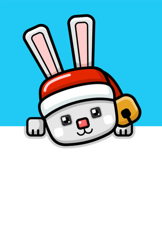Cube Style Cute Christmas Rabbit Peekingのイラスト素材