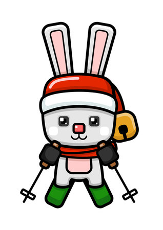 Cube Style Cute Christmas Rabbit Skiingのイラスト素材