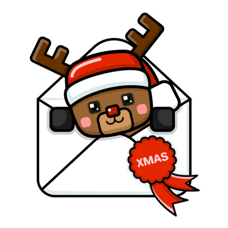 Cube Style Cute Christmas Reindeer In An Envelopeのイラスト素材
