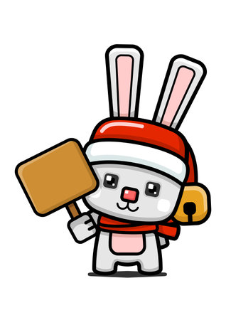 Cube Style Cute Christmas Rabbit Holding Boardのイラスト素材