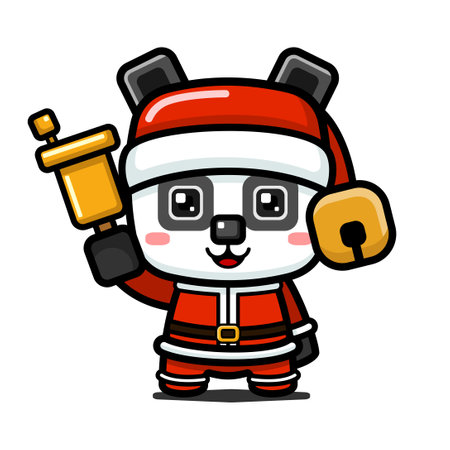 Cube Style Cute Christmas Panda Holding Bellのイラスト素材