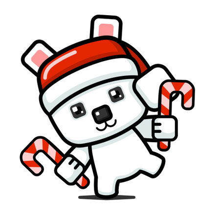 Cube Style Cute Polar Bear Holding Candy Caneのイラスト素材