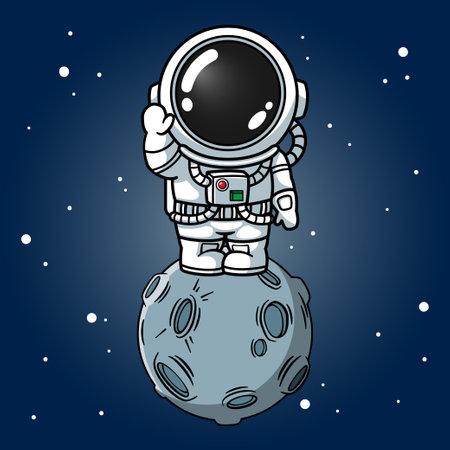 Cute Astronaut Standing On The Moonのイラスト素材