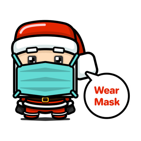 Cube Style Cute Santa Claus Wearing Maskのイラスト素材