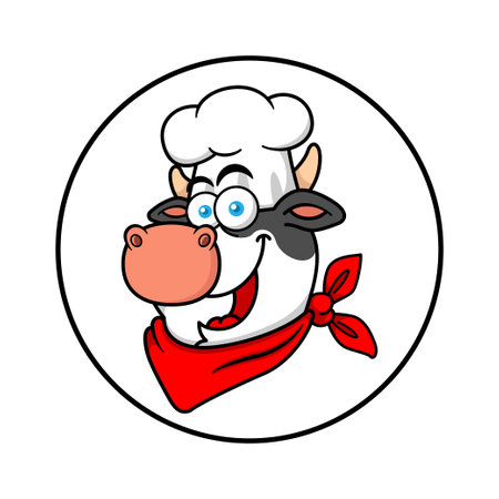 Cartoon Cow Chef Face Mascot Logoのイラスト素材