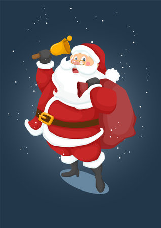 Christmas Santa Claus Carrying Present Bag And Bellのイラスト素材