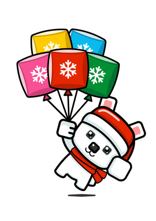 Cube Style Cute Polar Bear Holding Balloonsのイラスト素材