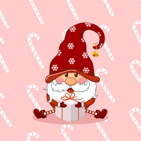 Cute Christmas Gnome Holding Gift Boxのイラスト素材