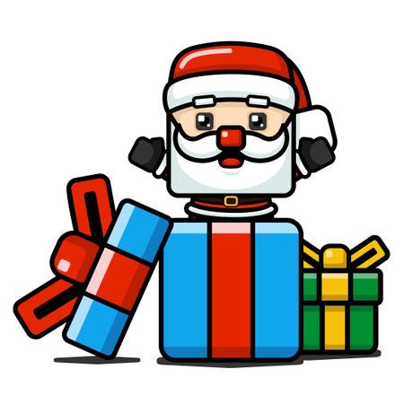 Cube Style Cute Santa Claus In Presents Boxのイラスト素材
