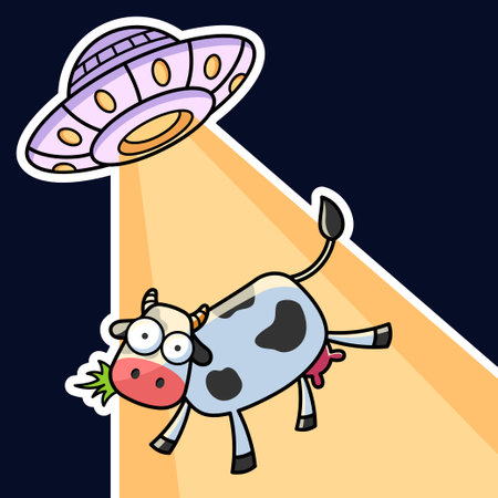 Cute Cow Abduted By UFO. Premium Vector Graphic Assets.のイラスト素材