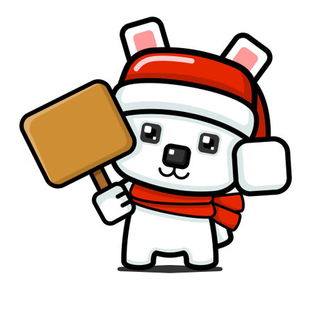 Cube Style Cute Polar Bear Holding Boardのイラスト素材