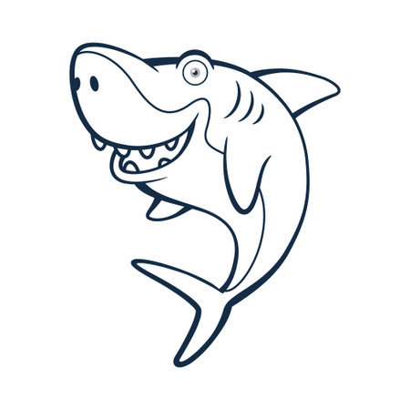 Smiling Shark Cartoon Character Outlineのイラスト素材