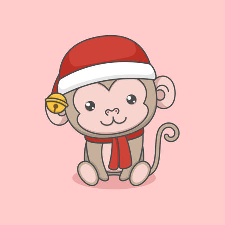 Cute Cartoon Sitting Christmas Monkeyのイラスト素材