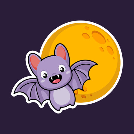 Cute Flying Bat Cartoon Character Premium Vector Graphics In Stickers Styleのイラスト素材