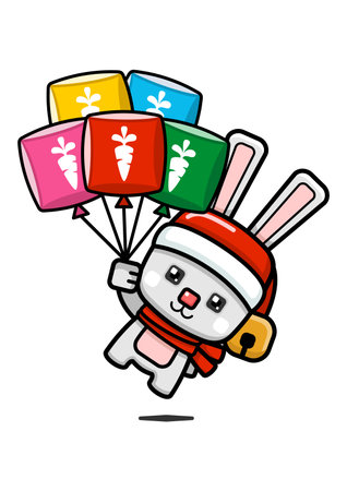 Cube Style Cute Christmas Rabbit Holding Balloonsのイラスト素材