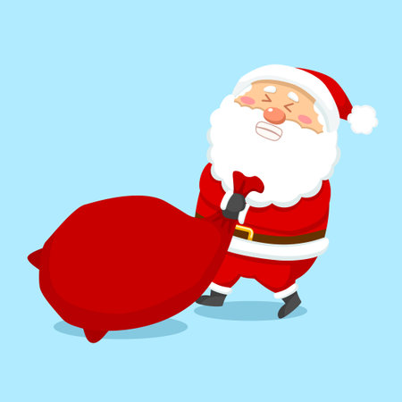 Cute Christmas Santa Claus Dragging Present Bagのイラスト素材