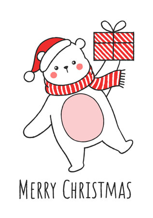 Cute Hand Drawn Christmas Polar Bear And Present Boxのイラスト素材