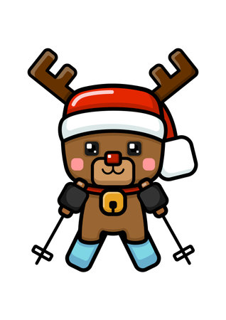 Cube Style Cute Christmas Reindeer Skiingのイラスト素材