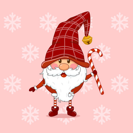 Cute Christmas Gnome Holding Candy Caneのイラスト素材